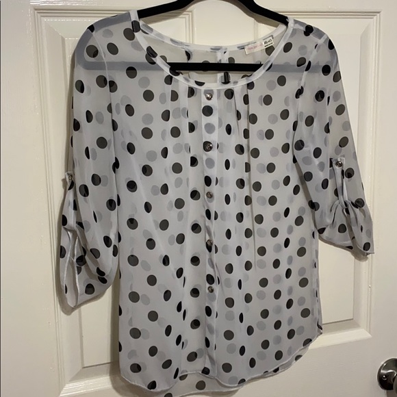 Black and white polka dot sheer blouse - Picture 2 of 5